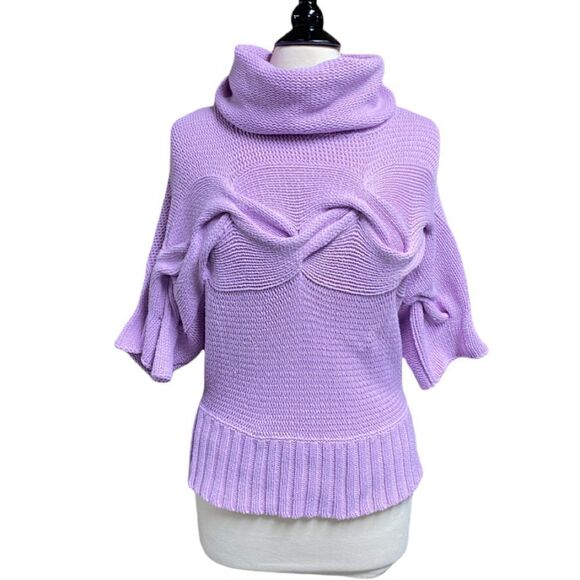 Kensie Pretty Lavender Cowl-neck Short Sleeve Cable Knit Sweater - Picture 1 of 6